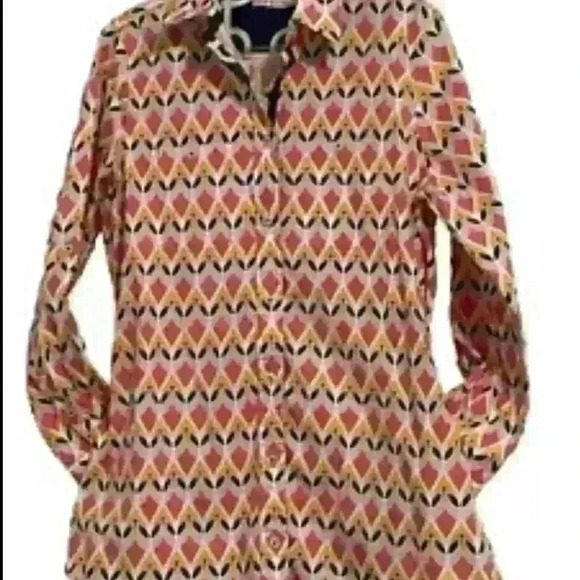 Tizzies Tunic Top Flip Cuff Pink Orange Blue White Side Pockets Size Medium - Picture 3 of 5